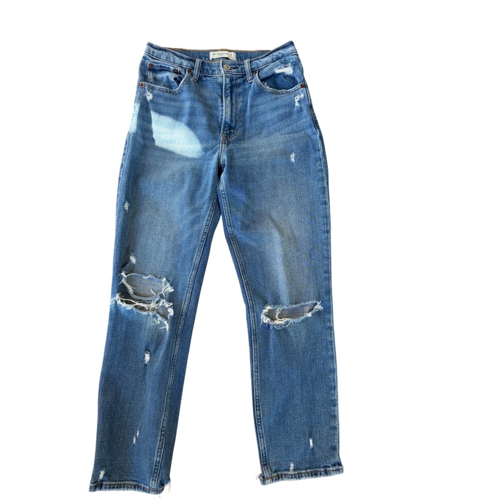 Abercrombie & Fitch The Mom High Rise Distressed Jeans Medium Wash Blue Size 26